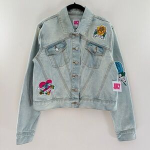 NWT Juicy Couture Tattoo Patch Denim Jacket in Cabana Wash, Size Small